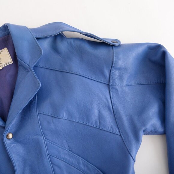 Women's Blue Leather Jacket - Picture 11 of 14